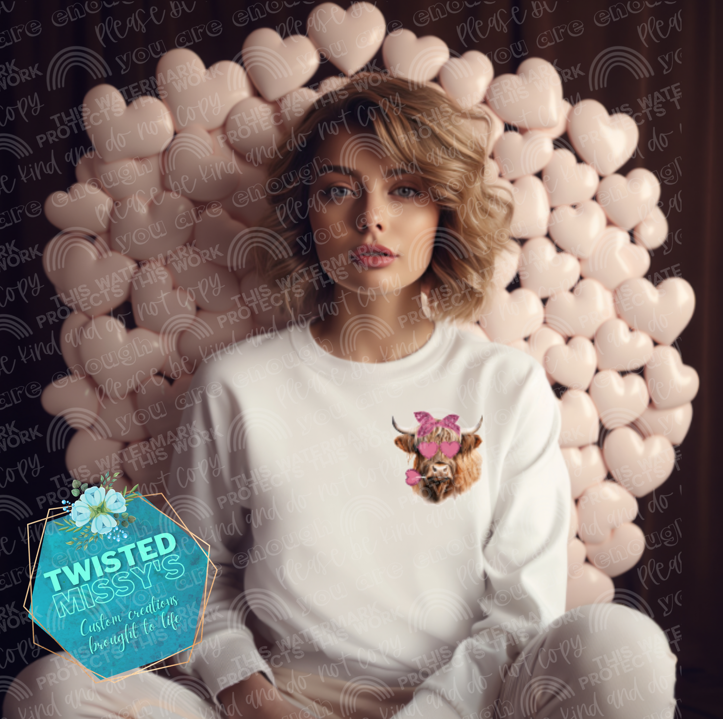 Valentine's Highland Cow Small Pocket Design Front Only