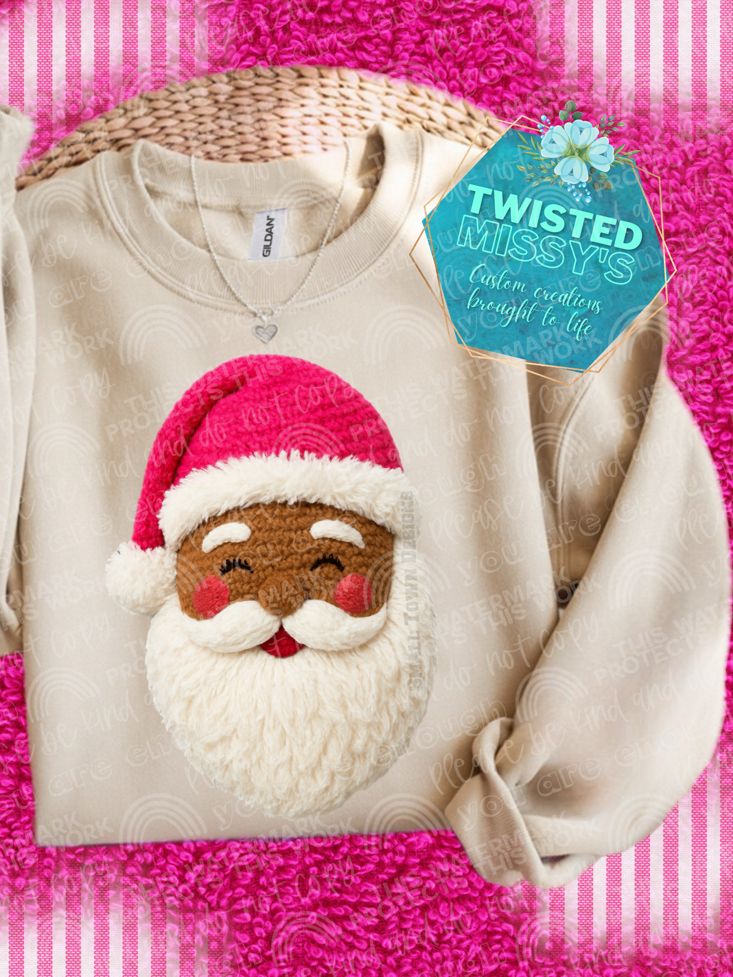 Black Santa yarn pink hat