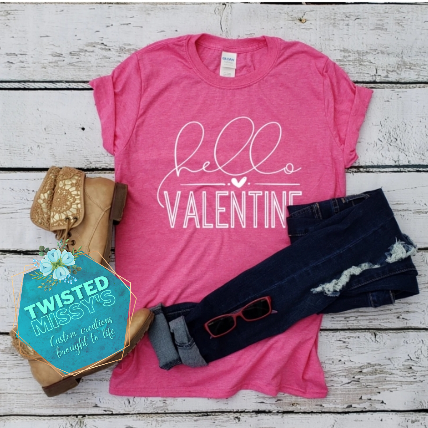 Hello Valentine White lettering
