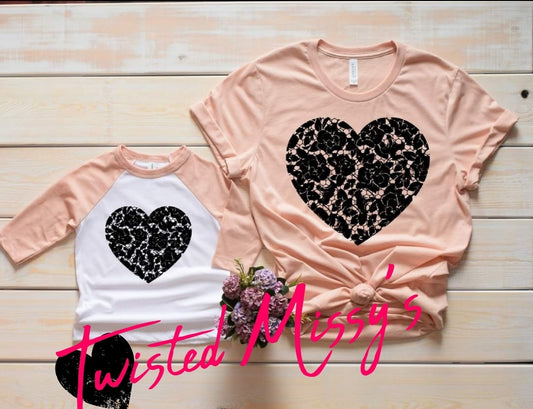 Youth black lace heart